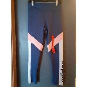 adidas performance legging Womens Medium Blue Pink White Capri Stretch Climalite